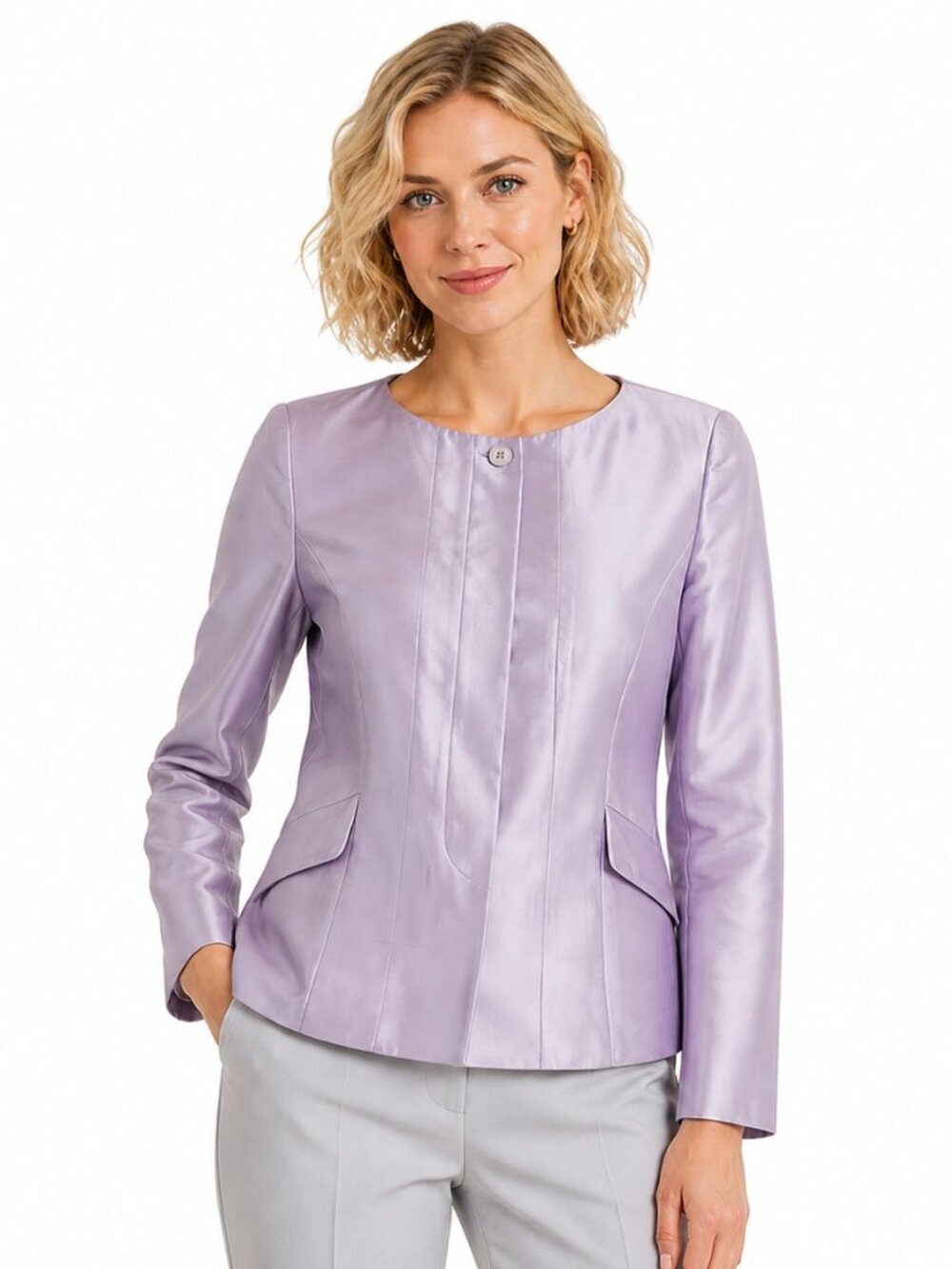 Carolina Herrera Lavender Italian Silk Cotton Belted Blazer Jacket